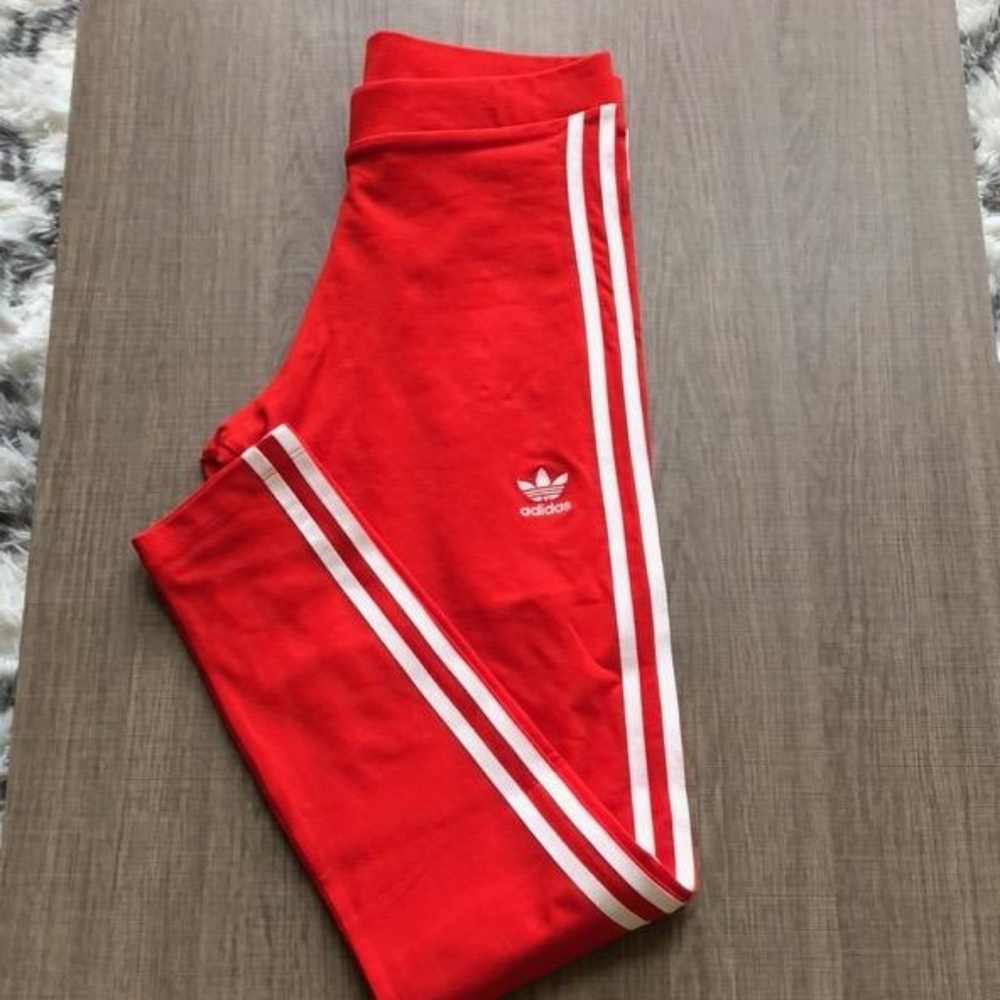 NWT Adidas red 3-stripe leggings